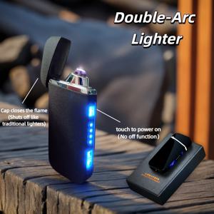 TEMU 방풍 USB 충전식 듀얼 아크 라이터 - 불꽃 없는 디자인, 저온에 적합 | 야외 캠핑 필수품 - 아빠/남자친구/남편을 위한 훌륭한 휴일 선물