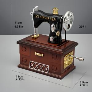 TEMU 데스크탑 재봉틀 모양 손잡이 뮤직 박스, 심플한 유럽 스타일의 홈 데코를 위한 휴일 및 생일 선물.