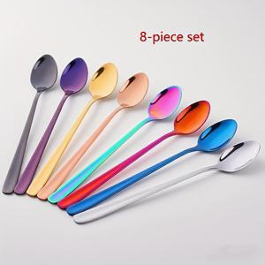 TEMU 8개 세트 컬러 스테인리스 스푼, 20cm/7.87인치, SUS304, 티스푼, 아이스티스푼, 카푸치노 믹싱 스푼, 쌀스푼, 디저트 스푼, 커피 스푼, 스푼, 파티 저녁 식사용 스푼 세트, 식기세척기 사용 가능