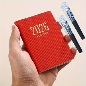 TEMU [데일리 플래너 3pcs 세트] 2026 A7 주간 플래너 노트북, 스타일리시 포켓 펜 포함, 소프트 커버 포맷, 인조 가죽 커버, 언제든지 쉬운 정리 가능한 컴팩트 포켓 사이즈, 영어 텍스트, 월간 뷰, 데일리 스케줄 | 텍스처 커버 디자인 | 얇은 페이지