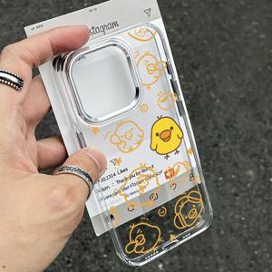 TEMU 아이폰 모델 17, 16, 15, 14, 13, 12, 11 프로 맥스, 에어, X, XS, XSMAX, 8, 7 플러스용 투명 소프트 백 커버와 메탈릭 실버 렌즈 프레임이 있는 귀여운 작은 노란 오리 폰 케이스