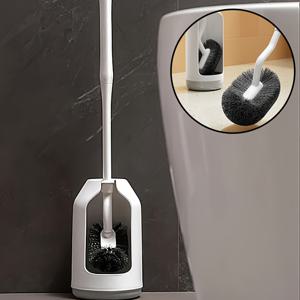 TEMU 받침대가 있는 변기 브러쉬 세트, 딥 클리닝을 위한 인체공학적 긴 손잡이, 빠른 조립, 통풍성 받침대, 욕실 도구