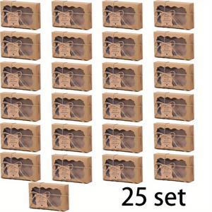 TEMU 25세트 크래프트 선물용지 포장 세트 (끈 & 선물 태그 포함), 화이트 & 핑크/브라운, 웨딩, 생일, 크리스마스, 발렌타인데이, 어머니날을 위한 우아한 리본 액센트, 선물 포장용 박스