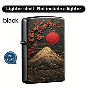 TEMU 일본 후지산 벚꽃 라이터 리필 가능 금속 케이스 - 철제 일본 테마 점화 커버 & 후지산 디자인 (표준 라이터 호환) - 남성용 레드/블랙/화이트 색상 옵션, 선물 아이디어