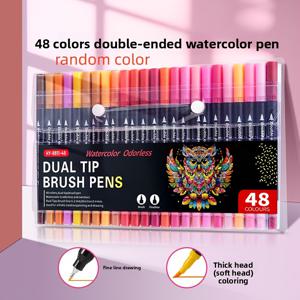 TEMU 48개 컬러 양면 노트 마커 펜 아트 펜 케이스, 파인 펜 & 브러쉬 헤드 컬러 펜, 성인용 컬러링북, 크리스마스 카드 그림, 노트 작성, 조각, 캘리그라피, 다이어리에 적합|캘리그라피