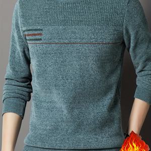 TEMU 신상 가을 겨울 남성용 긴팔 크루넥 풀오버, 패셔너블 셔닐 두꺼운 안감 부드럽고 따뜻한 피부 친화적 캐주얼 니트웨어