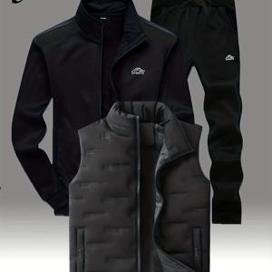 TEMU 남성용 스탠드 칼라 캐주얼 스포츠 3종 세트