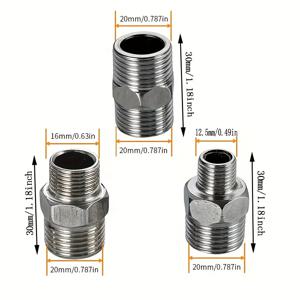 TEMU 3개 스테인리스 스틸 커넥터 세트, 샤워 호스용 연장 튜브 - 욕실, RV, 야외용으로 적합, 파이프 액세서리, 욕실 필수품, 튼튼한 스테인리스 스틸 튜브 피팅, 파이프 피팅, 커넥터, 수전컨, 정수기 연결 부품 커넥터, 부품, 연결 커넥터, 각파이프 조인트