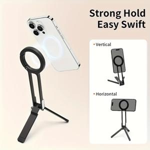 TEMU 2-in-1 휴대용 튼튼한 삼각대 폰 스탠드 - 접이식 데스크탑 폰 홀더, 폰 및 카메라용 마그네틱 마운트, 360° 회전 베이스와 트레킹 버클 디자인|그립톡