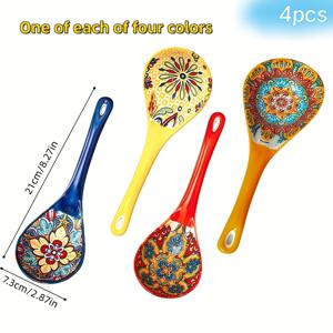 TEMU 4개 대형 세라믹 수프 국자와 숟가락 세트 - 전자레인지 및 오븐 사용 가능, 라멘, 미소국, 만두국에 적합 - 내구성 강한 세라믹 숟가락, 면요리용 대형 서빙 숟가락|전자레인지