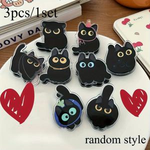 TEMU 3개 고양이 클립 세트 | 데일리 종이 고정 및 가방 밀봉용 아크릴 클립, 애완동물 애호가에게 이상적