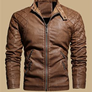 TEMU 남성용 PU 가죽 재킷 가을 겨울 빈티지 라이딩 PU 코트 청년 워시 처리된 거친 디자인 특별 자수 로마스 그리드 더블 지퍼 멀티 포켓 디자인 중장년 비즈니스 캐주얼 스탠드 칼라 플리스 안감 따뜻하고 통기성 좋은 스트랩 장식 젊은 패션 브랜드 신제품 고품질 조절 가능한 커프 남성 의류 메탈 지퍼