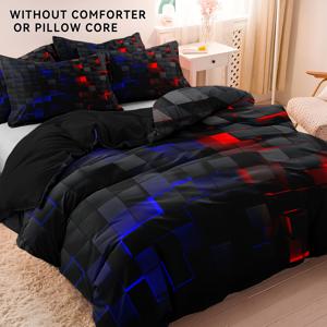 TEMU 3D 기하학 큐브 디자인의 부드럽고 편안한 폴리에스터 이불 커버 세트 3개 - 이불 커버 1개와 베개 커버 2개 포함, 침실이나 게스트룸 장식에 완벽, 세탁기 사용 가능