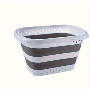 TEMU 43L 대형 스칸디나비아 스타일 접이식 세탁용 정리함 - 편안한 그립 핸들, 내구성 플라스틱 다목적 컨테이너 (옷, 장난감, 계절 장식용) - 간편 조립 및 보관 가능, 세탁실 액세서리, 스칸디나비아 디자인, 펀칭 디자인, 빨래 바구니