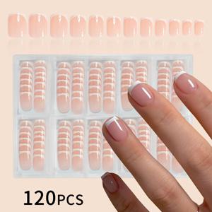 TEMU 일상 및 파티용 패션 가능한 짧은 사각형 화이트 프렌치 쉬니 인조 네일 120개 세트, 젤리 접착제와 파일 포함 여성용 프레스온 네일 | 신부 네일 | 결혼식 네일