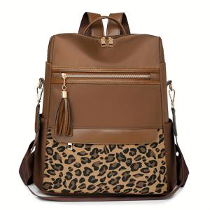 TEMU 여성용 경량 옥스포드 백팩, 탈착 가능한 어깨끈 - 대용량 캐주얼 데이백 여행 및 업무용, 지퍼 클로저 & 폴리에스터 안감, 라이트 브라운/베이지/블랙, 다용도 패션 가방, 우아한 태슬 디테일