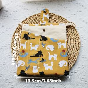 TEMU 1pc 재미있는 고양이 A5 캔버스 책 가방 - 앞 포켓이 있는 세탁 가능 및 내구성이 뛰어난 귀여운 노란색 고양이 디자인, 책을 좋아하는 사람들에게 완벽한 책 코브