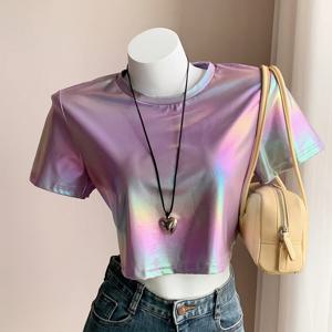 TEMU 새로운 니치 컬러 체인징 스무스 반팔 루즈핏 티셔츠, 중장대형, 미디엄 투 롱 베이스, 소형 탑