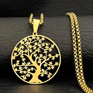 TEMU 여성을 위한 생명의 나무 디자인의 세련된 스테인리스 스틸 목걸이, 실버 체인 및 도금