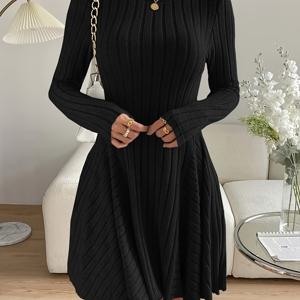 TEMU 신상 빈티지 스타일 웨이스트 라인 디자인의 롱 슬리브 드레스, A라인 숏 스커트.