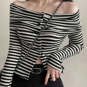 TEMU ZX326 여성 오프숄더 롱 슬리브 티셔츠 (봄/가을)