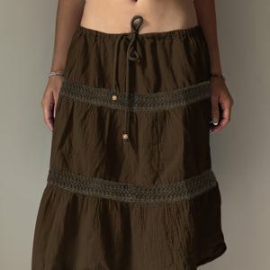 TEMU 레이스 패치워크 빈티지 A라인 비즈 타이 루즈 멜란지 다용도 스커트