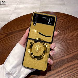 TEMU 휴대폰 케이스 - 골든 타이거 헤드 패턴의 창의적인 디자인, 높은 미적 감각, 그리고 실용성을 특징으로 합니다. 이 인조 가죽 케이스는 Samsung Galaxy Z Flip3, Z Flip4, Z Flip5, Z Flip6, Z Fold2, Z Fold3, Z Fold4, Z Fold5용으로 제작되었습니다.