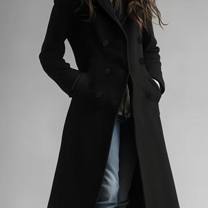 TEMU 여성용 패션 우아한 롱 블랙 트위드 코트, 방풍 보온 가을 겨울 자켓, 오피스부터 이브닝 파티까지 다기능 아우터웨어, 안감과 포켓 포함