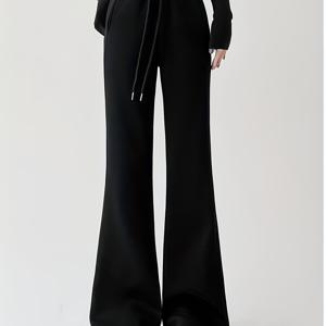 TEMU 여성 2026년 신상 가을 겨울 캐주얼 바지 - 드로스트링 허리, 단색, 레귤러 핏, 롱 기장의 넉넉한 핏의 부츠컷 플레어 팬츠, 캐주얼 복장에 완벽, 바지, 편안한 의류, 튼튼한 원단