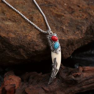 TEMU 남성용 스테인리스 스틸 체인, 화이트 늑대 이빨 펜던트 | 완벽한 생일/크리스마스 선물, 빈티지 스타일, 레진 , 아연 합금 펜던트