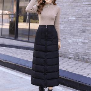 TEMU 여성 겨울 패딩 롱스커트 경량형 지퍼 캐주얼 빅포켓 순색 SLIM GIRL 슬림소녀