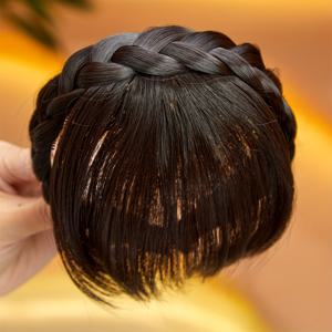 TEMU 앞머리 뱅 헤어 익스텐션 헤어밴드, 여성 및 소녀용 합성 뱅 헤어밴드, 할로윈/코스프레/웨딩 포토/파티용 (블랙)