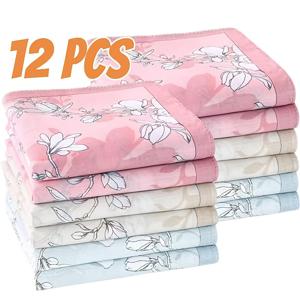 TEMU 12장 팩 빈티지 플로럴 프린트 여성용 손수건, 부드러운 폴리에스터 100% 짜임 손수건 세트, 다양한 색상, 손세탁/드라이클리닝만 가능