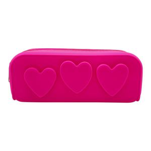 TEMU 실리콘 소재의 하트 모양 수납 가방, 뷰티 정리용 메이크업 연필 케이스, 야외 여행 및 캐주얼 휴대에 적합.
