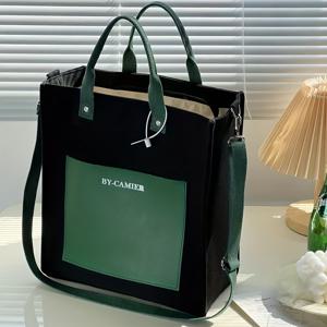 TEMU 여성용 숄더백, 수직 멀티포켓 토트백, 대학생용 북백