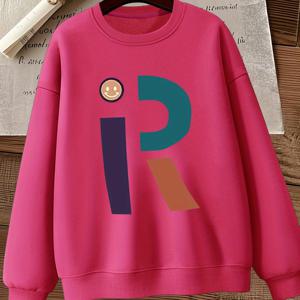 TEMU 핫딜 인기 R 프린트 정원 칼라 풀오버 스웨트셔츠