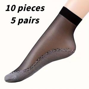 TEMU 10개/5켤레 여성용 통기성 아이스감 양말, 봄-여름-가을 숏 양말, 땀 흡수 미끄럼 방지, 누드 컬러