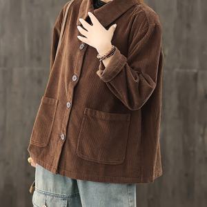 TEMU 플러스 사이즈 - 플러스 사이즈 여성용 단색 코듀로이 재킷 (포켓 포함)