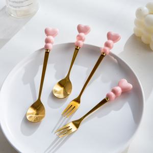 TEMU 4개 세트 우아한 스포크 스푼, 스타일리시 커피 스푼, 샐러드 스푼, 아프터눈 티 식기, 디저트 스푼, 소형 포크 스푼, 케이크 스푼, 현대적인 창의적인 스푼, 파티 필수품.