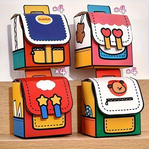 TEMU 8/16개 귀여운 만화 학교 가방 모양의 과자 및 스낵 상자 - 재미있는 디자인으로 색다른 종이 선물 포장, 학교로 돌아가는 파티 선물 및 스낵 보관, 과자 바 용품