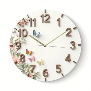TEMU 2D 플랫, 나비와 꽃 디자인의 2D 플랫 벽시계 - 배터리 작동(AA 미포함) - 현대적인 라운드 아크릴 시계 거실, 주방, 현관용 - 완벽한 부활절 또는 할로윈 선물, 시계 벽 장식, 우아한 시간계
