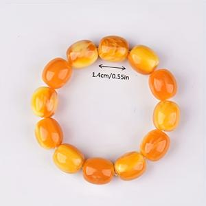 TEMU 수제 광택 천연 호박색 비즈 팔찌 - 금색 노랑에서 깊은 주황색으로 이어지는 우아한 그라데이션, 부드럽고 반짝이는 액세서리, 남녀 모두에게 적합한 생일/기념일/발렌타인데이 선물, 연중 럭셔리 목걸이