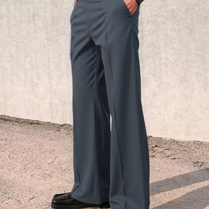 TEMU 남성용 미드-하이웨이스트 레그 슬라이트 플레어 드레스 팬츠, 봄/가을 캐주얼 정장 바지