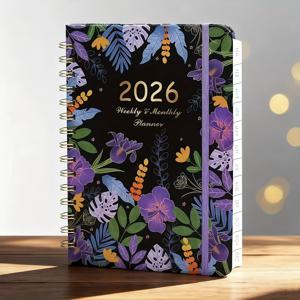 TEMU 1권 2026 플로럴 플래너 여성용 - A5 스파이럴 바인드 월간/주간 학업 다이어리, 꽃 커버, 플로리스트, 교사, 웨딩 플래너를 위한 선물 아이디어 (2026년 1월~12월)