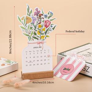 TEMU 2026년 작은 창의적인 꽃꽂이 스탠드 달력 풀세트, 정교한 스탠딩 꽃병 모양 달력 - 데스크탑 달력, 새해 달력 플래너 - 스케줄 및 메모, 가정 사무실 학교 책상 추가용 - 가족을 위한 이상적인 선물 선택