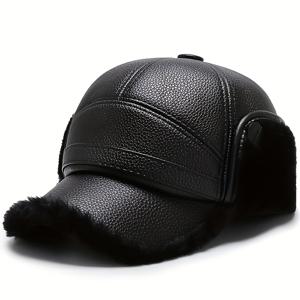 TEMU 3가지 색상 제공, 블랙, 커피, 그레이 남성용 겨울 귀마개 캐쳐 모자 - 따뜻하고 방풍, 추운 날씨용 안감, 블랙 인조 가죽 파일럿 스타일, 보온 귀 보호, 폴리에스터 소재, 패션 디자인, 겨울 착용, 아웃도어 헤드웨어, 패셔너블한 추운 날씨 모자, 남성 패션, 아웃도어 애호가|남자모자