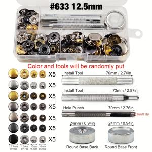 TEMU 35세트 10/12.5/15mm 금속 스냅 단추 스냅 프레스 스터드 버튼 혼합 7색 + 4종 설치 도구 키트, 수제 DIY 의류 액세서리 가죽공예 숄더백 액세서리