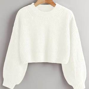 TEMU 랜턴 슬리브 풀오버 여성 라운드넥 스웨터 루즈핏 가을 겨울 크롭탑