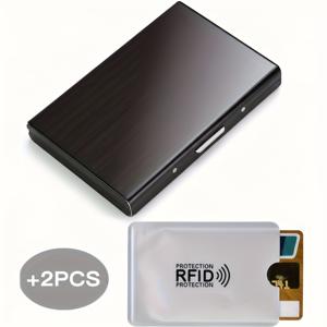 TEMU 남성용 헤비듀티 스테인리스 스틸 RFID 차단 카드 홀더 - 2슬리브 보안 수납, 16개 이상 카드, 신분증 및 현금용 멀티슬롯 지갑 - 도난 방지 신용카드 케이스 (폴리쉬 블랙) - 아빠, 남편, 남자친구를 위한 이상적인 선물 (여행 및|남자가방