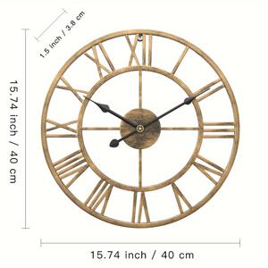 TEMU 1pc 15.748 인치 대형 벽시계, 무소음 배터리 작동 로마 숫자 벽시계, 거실, 부엌, 수영장, 파티오 장식용 산업용 금속 실내 외부 시계 - 블랙